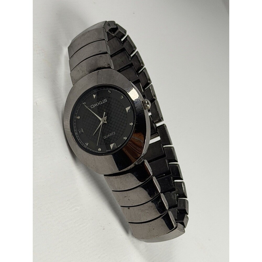 OMXUS Unisex Quartz Black Dial Gunmetal Bracelet Watch 35.6mm Fresh Battery
